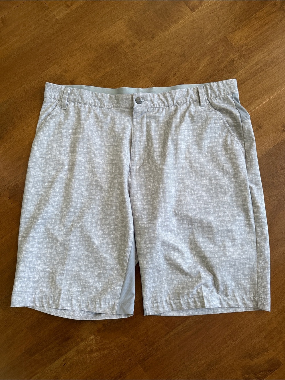 ADIDAS Light Gray Printed Flat Front Performance Shorts with Comfort Waist